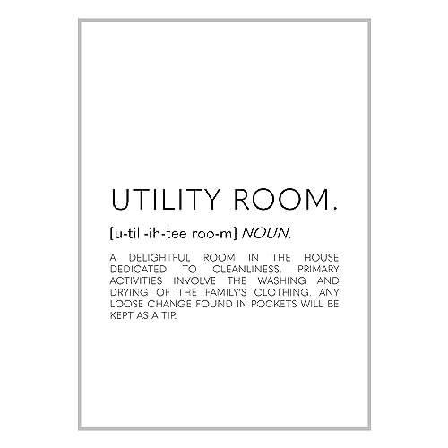 ETEKNIC Utility Room Definition Wall Art Prints Black And White Quote Posters Laundry Bathroom Accessories Toilet Sign Home Décor Funny Print (A3, Print Only)