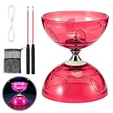 LED Diabolo mit Kugellager, 4,5mm DiaBolo Freiläufer mit Kugellager Dreifache Lagerung Set, Diablo Jonglierspielzeug mit Jonglierbällen, Jonglierbälle Kinder für Anfänger Profis, Rot (Rot)