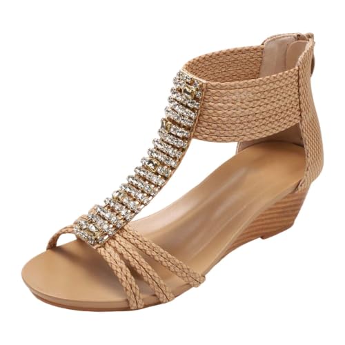 Sandales à paillettes femme : nu-pieds compensés chics à fermeture éclair pour l'été
