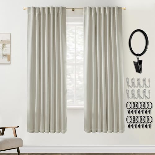 Cat Proof Polished Black Out Curtains 72 Inch Long, Thermal Insulated Cold Draft Blocking for Winter Weather, Rod Pocket Back Tab Blackout Drapes for Living Room Bedroom 6FT Length 2 Panels Set, Beige