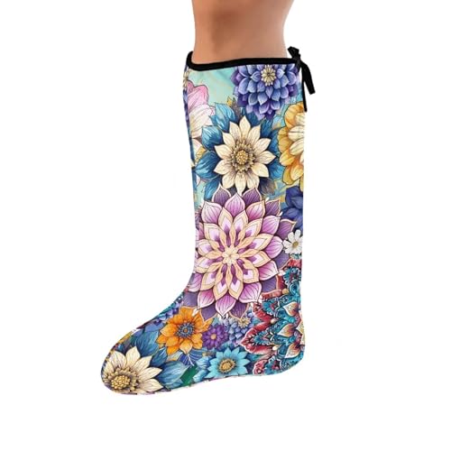 LedBack Boho Cast Cover for Leg Vintage Flower Cast Sleeve Breathable Cast Protector for Legs Replacement Surgery, Wound, Burns, Size M