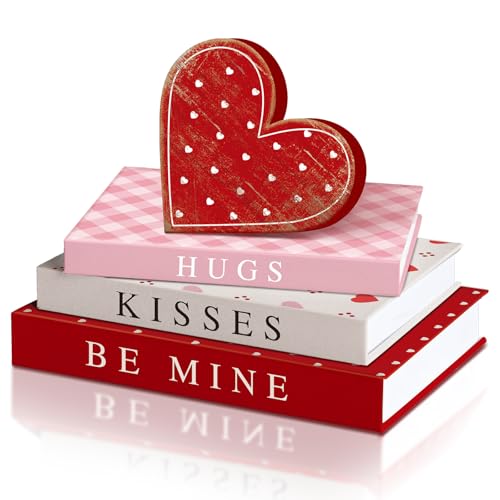 Thyle 4 Pcs Valentine's Day Decorative Books Wooden Heart Table