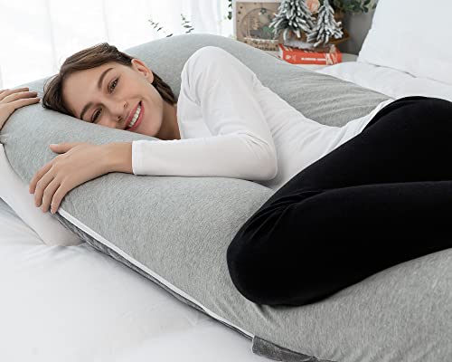 Meiz Pregnancy Pillows Cooling, Pregnancy Pillow U Shaped, Full Body Pillow And Maternity Pillow For Support Neck/Back/Legs With Pregnancy Pillow Cooling Jersey Cover & Velvet Cover, Grey #TOP1