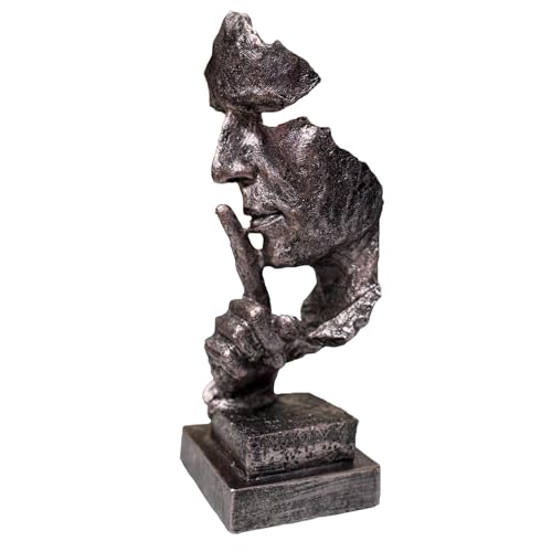 Silence is Gold Thinker Statue - 13.5 Inches Modern Abstract Sculpture Art, Minimalist Desk Decor for Office & Home, Creative Gift for Study/Bedroom Modern Abstract Sculpture Art for Desk Decor