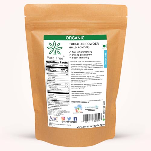 Image of Pure Tree Certified Organic Haldi Powder | 850 g | Turmeric Powder | Spice Masala Powder Raw for Milk | Strong Antioxidant