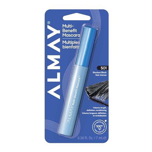 Almay Multi-Benefit Mascara, Volumizing + Lengthening, Hypoallergenic, 501 Blackest Black