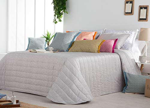 Mercato House - Colcha Bouti Lisa Ariana/Colcha Rayas Cama 90/100% Poliéster Relleno 80gr + Set 3 Bayetas de Regalo, Color Gris 180x260 (Cama - 90)