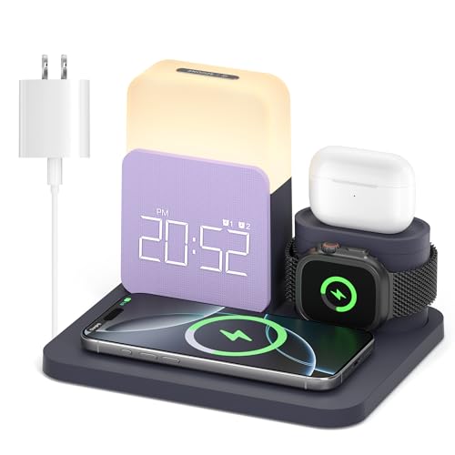 7 in 1 Wireless Charging Station, Alarm Clock with Wireless ...