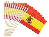 Ckexin 25Pack Small Spain Flag Handheld Mini Spanish Flag on Stick 5x8 Inch