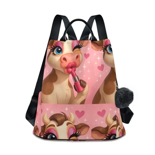 Sac à dos vache rose poignée en cuir véritable motif floral glamour avec poches secrètes