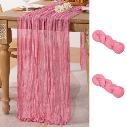 Image of MLMC 2 Pack Mauve Pink Table Runner Cheesecloth Table Runner 10ft Sheer Rustic Gauze Summer Cheese Cloth Decor 35x120 Inches for Wedding Party Bridal Shower Birthday Decor