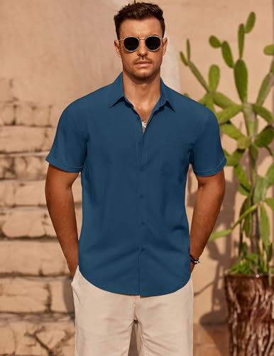 COOFANDY Mens Casual Short Sleeve Shirts Summer Beach Shirt Button Down Textured Shirts Vacation Hawaiian Shirts3
