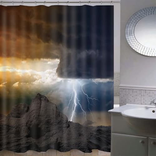Rideau de douche lavable polyester imperméable gris foncé éclair