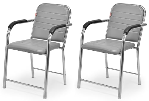 Image of GOYALSON Office Chair Visitor with arm Rest with Steel Frame and Cushioned seat Back Chair Without Wheels Chair (2, Grey, Heavy 1)