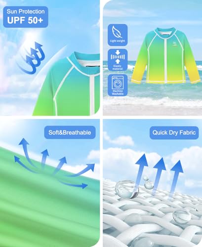 Image of BesserBay Baby Toddler Kids Rashguard Top UPF 50+ Long Sleeve Swim Shirt Zip Up Thumb Holes UV Jacket 12 Months-6 Years