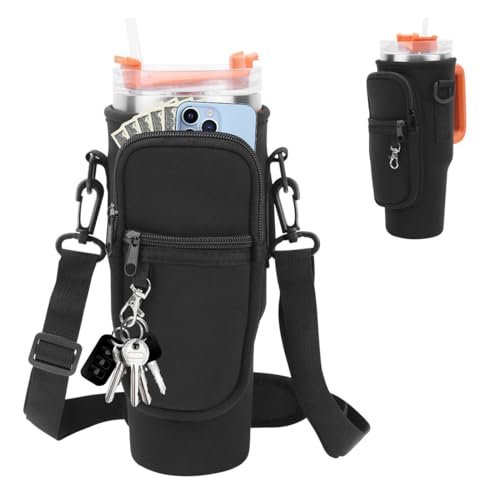 Bolsa para Stanley Cup 40oz,Funda de Botella de Agua de Moda con Correa y Bolsillo,Stanley Cup Accesorios, para Stanley 40 oz para Senderismo, Correr, Ciclismo(Negro)