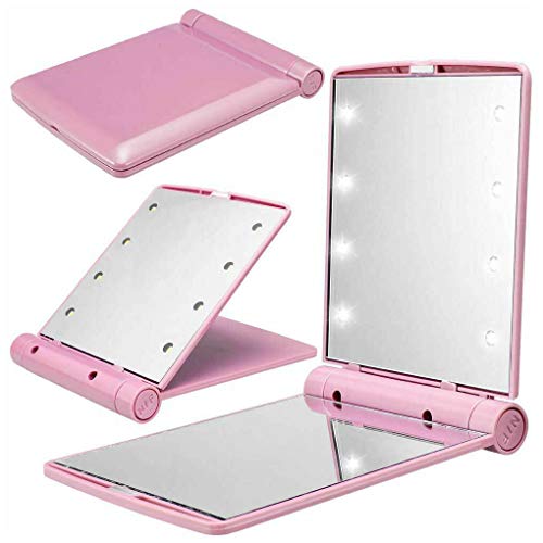 Mpowtech Compact Mirror With 8 Led Light,Handheld 2-Sided Makeup Mirror,Folding Lighted Led Travel Mirror For Purse,Handbag,Pocket (Pink) #TOP1