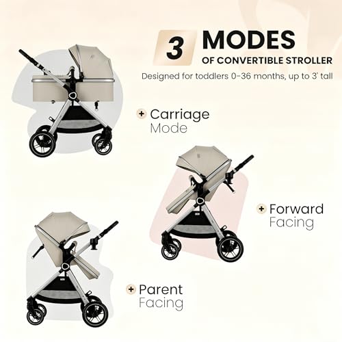 Image of Accombe 2-in-1 Convertible Baby Stroller for Newborn to Toddler | Skin-Friendly Breathable Fabric, All-Terrain Wheels for Smooth Ride, Adjustable Canopy with UPF50+ Protection