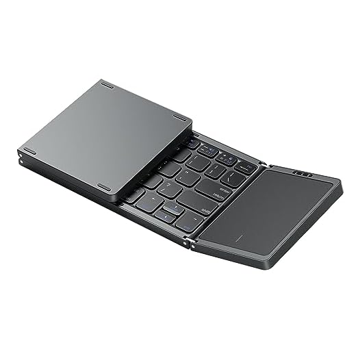 OMOTON Foldable Bluetooth Keyboard with Touchpad, Wireless Folding Keyboard, Multi-Device and Rechargeable, Portable Keyboard for iPad, iPhone, Android, Windows Laptop, Desktop, Tablet and PC (Grey)
