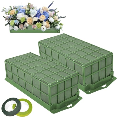 2PCS Floral Foam Cage, Flower Cage Holder, Dry and Wet Rectangle Flower Arrangement, Hangable Green Blocks Floral Foam Cages for Artificial Flesh Flower Wedding Holiday, Home, Garden Party Decorations