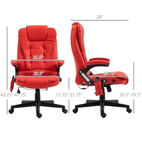 Image of HOMCOM High Back Vibration Massage Office Chair with 6 Vibration Points, Heated Reclining PU Leather Computer Chair with Armrest and Remote, Red