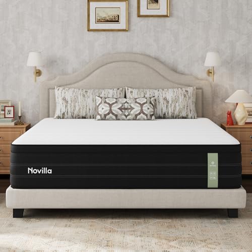Novilla 14 inch King Size Mattress, Cooling Hybrid King Mattress with Upgraded Individual Coils & Gel Memory Foam, Enhanced Support, Reinforced Edge, Motion Isolation, Pressure Relief, CertiPUR-US