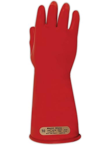 Miniatura 3 de MAGID Clase 00 Guantes de seguridad aislantes de látex de caucho natural, 1 par, 14 pulgadas de largo, color rojo