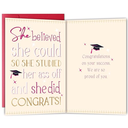 Bewoow Funny Graduation Card Gift for Her, Congrats Graduation Card for Daughter Granddaughter Niece, Humor Grad Cards for Bestie Sister Friend