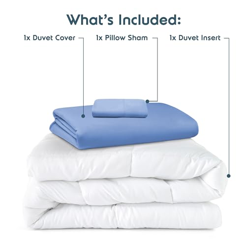 Nestl Twin Duvet Cover Set with Comforter Insert - Calm Blue 3 Piece 68x90 Duvet Cover & 1 Pillow Sham with White Quilted Down Alternative Comforter, Ultra Soft, All Season