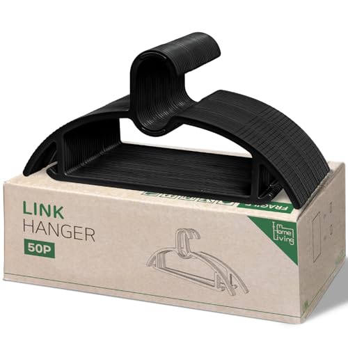 I M HOME LIVING Interlocking Slim Link Hangers 50 Pack with Connector Hooks, Premium Space-Saving Hangers, Heavy Duty Design for Coats, Suits, and Shirts, Neatly Stackable for Storage (Black, 50)
