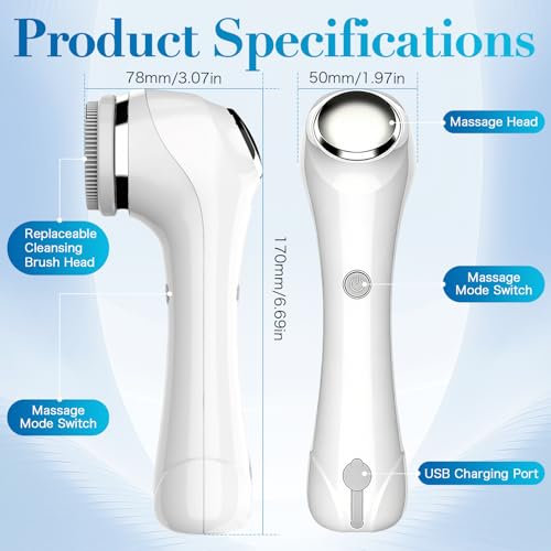 Elektrische Gesichtsreinigungsbürste, Wasserdichte 3 in 1 Gesichtsbürste Mit 4 Bürstenköpfen, EMS Gesichtsmassagegerät mit Heizung, Tiefenreinigung für alle Hauttypen