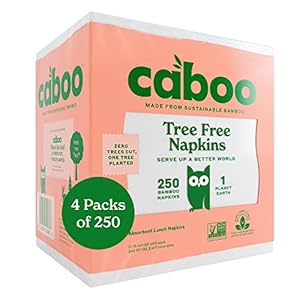 Caboo Tree Free Napkins, 4 Packs of 250, 1000 Total Napkins, Sustainable & Disposable Kitchen Napkins