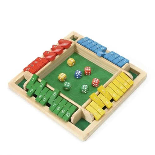 Shut The Box Game Wooden - Classic Dice and Card Game for Math and Decision Skills | Wooden Dice Board Game with 8 Dice, Four-Sided Flip Card for All Ages