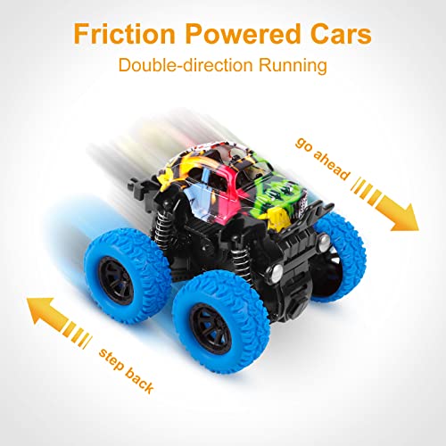 M Sanmersen Monster Trucks For Boys, 4 Pack Push And Go Friction Powered Cars Vehicles Toys, 360° Rotating Stunt Car Boys Girls Birthday Christmas Party Gifts #TOP3