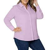 Women's Plus Size Button Down Shirts Purple Long Sleeve Shirts for Woman Soft Casual Work Blouse Size 4XL