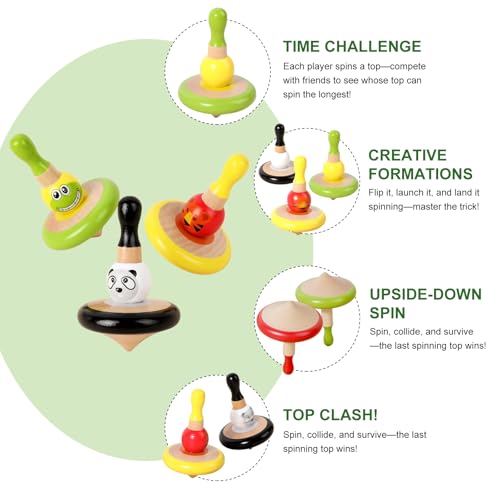 WODI 3PCS Wooden Spinning Tops - Adorable Animal Gyroscope Toys for Toddlers, Safe & Fun Montessori Educational Gift, Fidget Spinner for Kids/Toddlers (#2) - Thumbnail 5