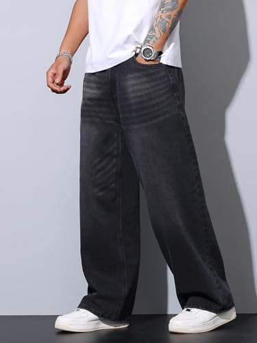 Mens Wide Leg Baggy Jeans Y2k Casual Fashion Loose Denim Pants Work Office Streetwear2