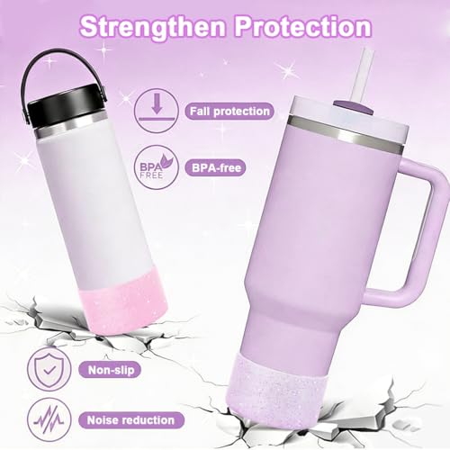 Image of HASTHIP 2Pcs Glitter Silicone Cup Bottom Sleeves 7.5cm Protective Anti-Slip Boot Sleeve for 30oz 40oz Stanley Tumbler, Glittering Protective Cup Base Cover