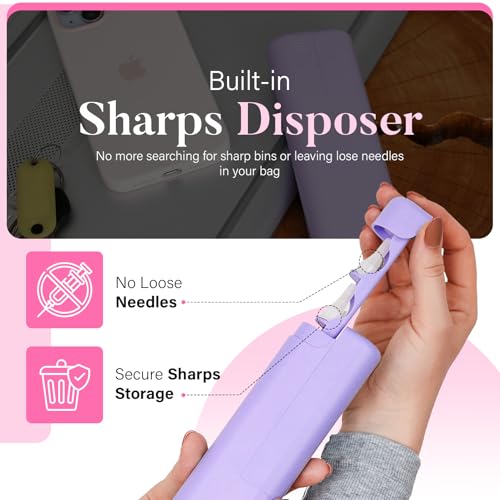 strawberry amp co dailyease insulin travel case with built-in sharps dispenser  tsa-approved diabetic supply organizer for ozempic insulin pens and needle storage - purple