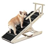 Dog Ramp for Bed - Foldable Small to Large Dog Ramp for Couch - 7 Adjustable Height from 11" to 27" - Stairs with High Traction Mat - Wooden Portable Ramp for Dogs to Get on Bed Couch Car Up to 200LBS