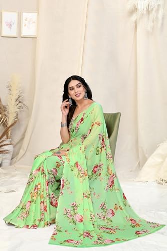 Image of MIRCHI FASHION Saree for Woman Chiffon Floral Printed | Breathable Lightweight Summer Sari for Office and Home Use with Blouse Piece (Available in 20 Colors)
