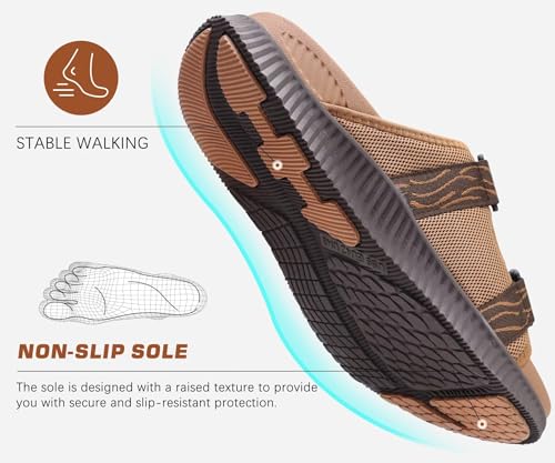 KuaiLu Sport Sandalen Herren Bequeme Weiche Fußbett Orthopädische Wander Wandersandalen Outdoor Trekking Latschen Sommer Outdoorsandalen Schlappen Offen Zehen Sportsandalen Pantoletten Tan 44