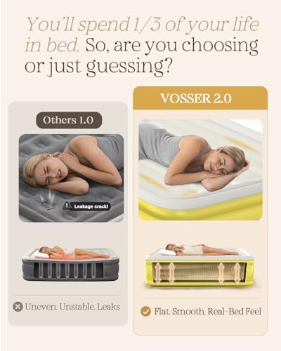 Image of VOSSER Queen Air Mattress with Built-in Pump, 18 inch Raised Blow Up Inflatable Mattress Queen, Heavy Duty 660lbs Luxury Comfort Air Bed for Home, Guests & Camping, Thick Self-Inflating Bed
