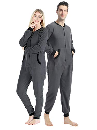 dressfan Unisex Pajamas Onesie Jumpsuit Loungewear Thermal Zipper Non-Footed,Women&Men (XXL, Grey)