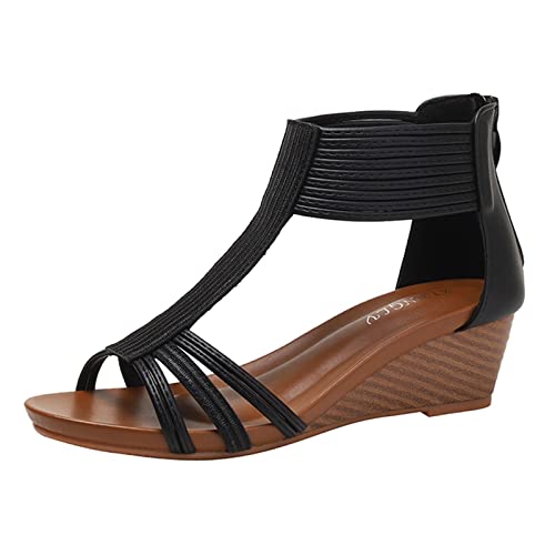 Sandales compensées femme bohème contre les pieds fatigués semelle douce noir 41