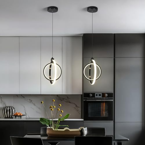 Image of Modern LED Pendant Lights Plated Black Farmhouse Ring Pendant Light Fixtures 4000K Dimmable Round Pendant Lighting for Dining Room Kitchen Island Bedroom Living Room Foyer(2-Pack)