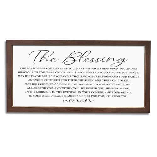 Christian Wall Art, Religious Decor Sign, Home Decors for Living Room Bedroom Dining Room, Farmhouse Wood Framed Sign 15×7.5×0.3 inches, Christian Song Lyrics Wall Decor, The Blessing Wood Signs