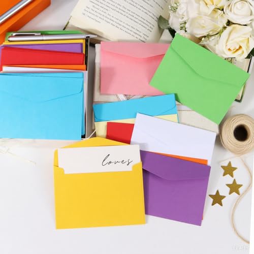 100 Stück Bunte Mini Umschläge, DIY Kleine Briefumschläge 11,5 x 8,2 cm Ideal für Geschenkkarten, Hochzeiten, Geburtstage und als Party Supplies, Perfekt für Geschenkidee, Basteln (10 Farben)