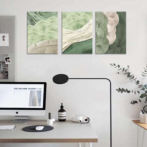 Framed Abstract Green Wall Art Set of 3-Mid Century Textured Natural Botanical Living Room Wall Decor, Green Botanical Canvas Posters Print for Bedroom Office Home Decor Picture 12x16 In by Yaneiro - Used condition - Image 4