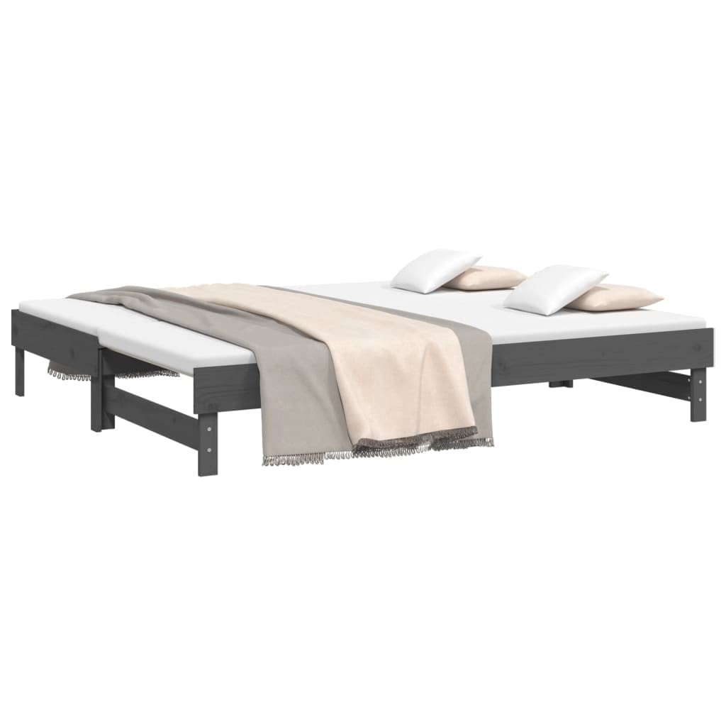 Legno Massello di Pino Divano Letto Estraibile Salvaspazio Grigio 2x100x200